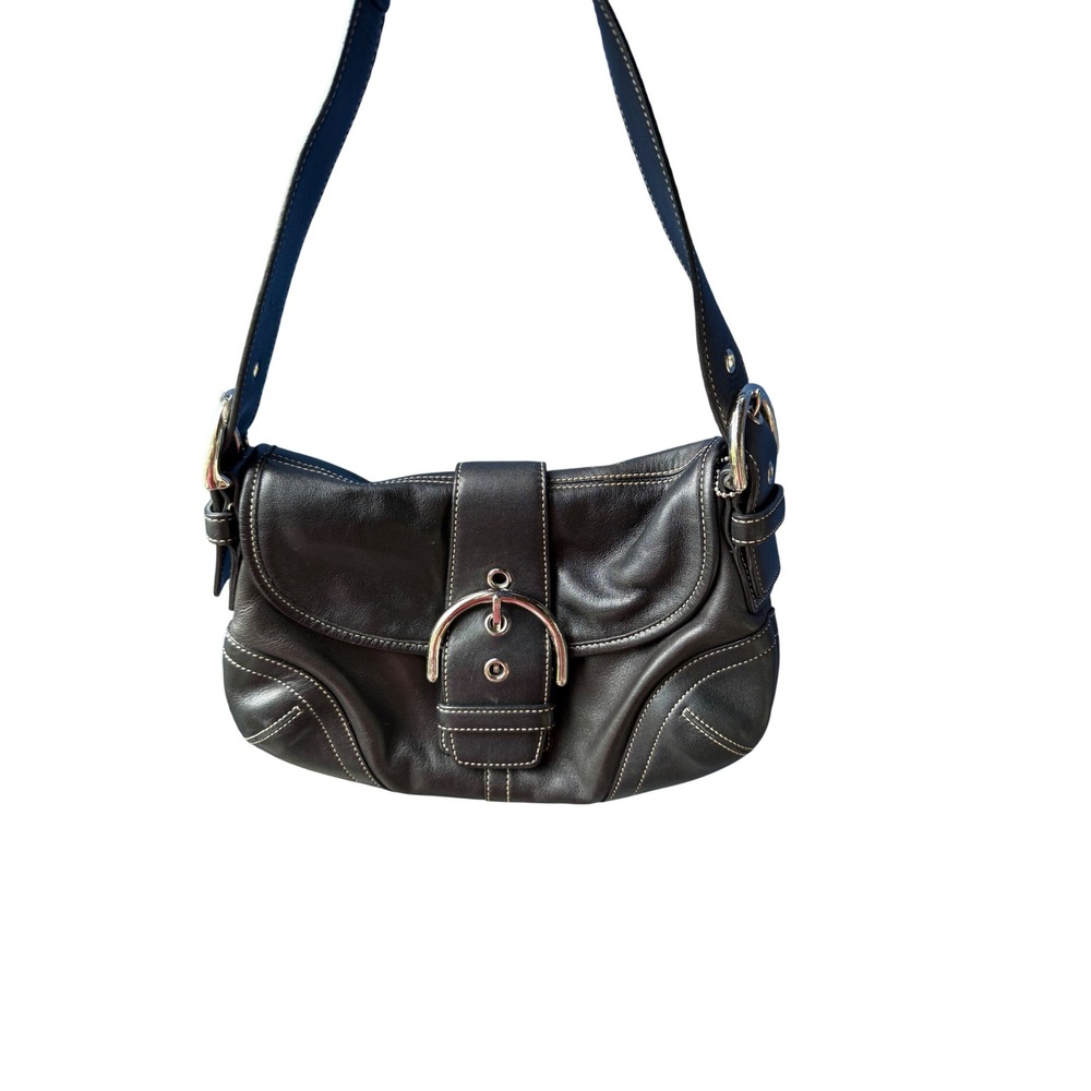 Coach Soho Buckle Flap Bag Small Black Leather 9247 • Silver Hardware Y2K Retro